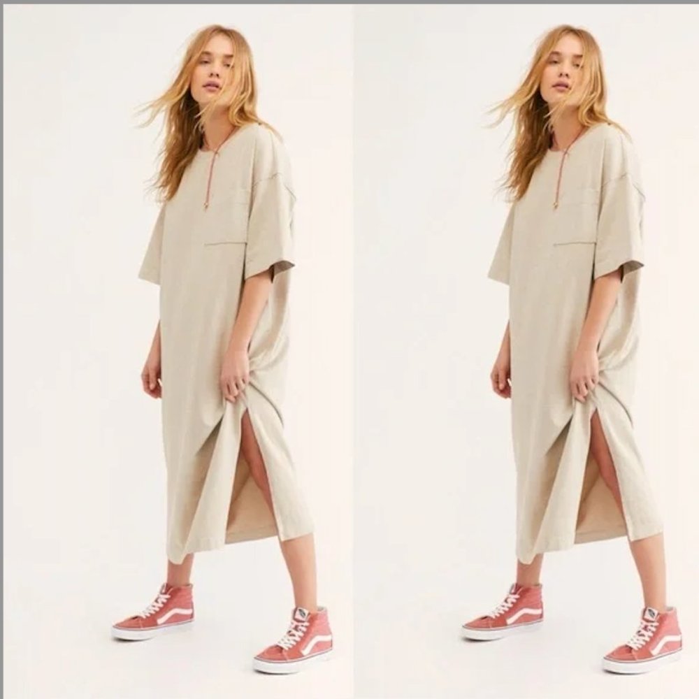 NEW FREE PEOPLE CAMILLA SHIRT DRESS IN NEUTRAL SZ XS